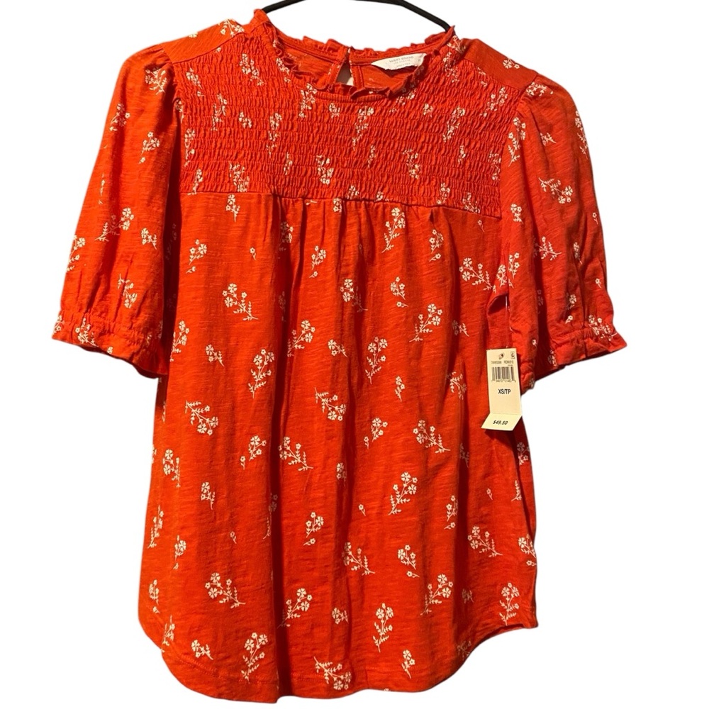 Lucky Brand Red Shortsleeved Shirt with White Flower Print